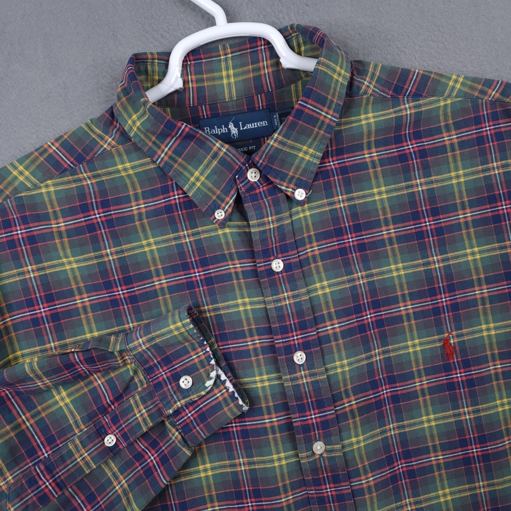 Ralph Lauren Button Down Shirt Mens 2XB Green Plaid Classic Fit Preppy Vintage